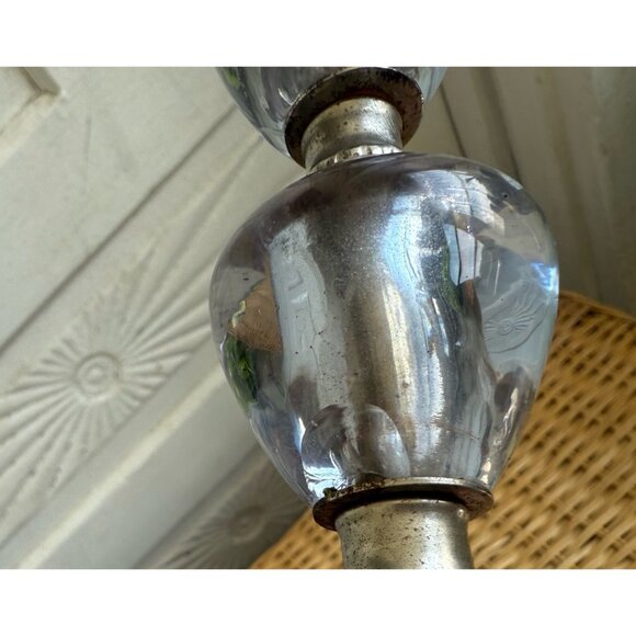 Vintage 60's Pair Small Table Lamps Purple Stacked Lucite Clear Glass - Picture 7 of 16